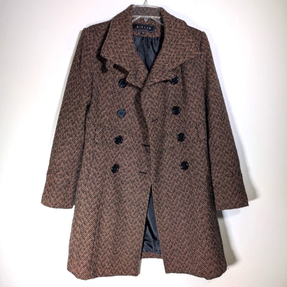 Giacca Brown Tweed Pea Coat S - Picture 2 of 9